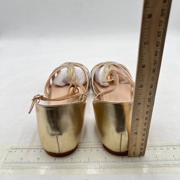 FSJ Gold Cute Strappy Peep Open Toe Flat D'Orsay T-Strap Ankle Buckle Sandals - Picture 5 of 8